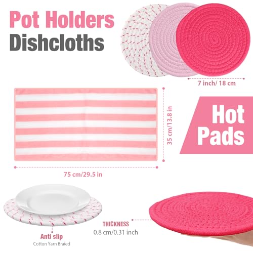 Zubebe Pink Oven Mitts and Pot Holders with Kitchen Towels Set of 7, Valentine's Day Gift for Women Heat Resistant Oven Gloves Kitchen Hand Towels Hot Pads for Cooking Baking(Heart) - style: Heart
