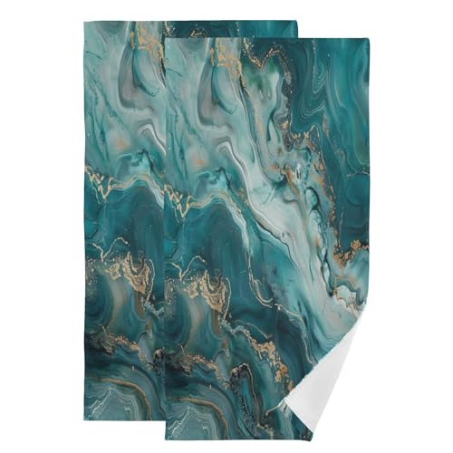 ALAZA Hand Towels for Bathroom Set of 2, Teal Blue Marble Ultra Soft and Absorbent Fingertip Towels & Face Cloths, 28 x 14 inch - color: Multicolor11