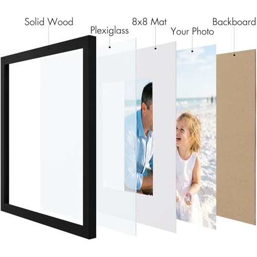 Vittanly Solid Wood 12x12 Picture Frames Set of 4, Black | 8x8 Picture Frame with Mat, Gallery Wall Frame Set, 12 x 12 Frame for Wall Hanging, Family, Pet, Christmas - color: Black, size: 12x12
