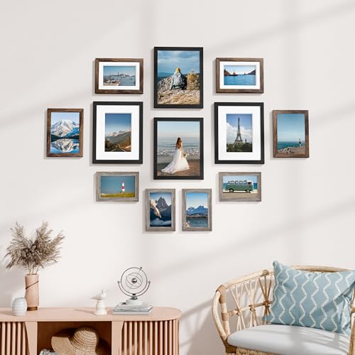 Vittanly 12 Pack Gallery Wall Frame Set, Black, Brown, Dark Grey | Gallery Wall Frame Set: 4pcs 8x10, 4pcs 5x7 & 4pcs 4x6 Photos for Wall & Table, Picture Frames made of Engineered Wood - color: Black & Brown & Dark Grey