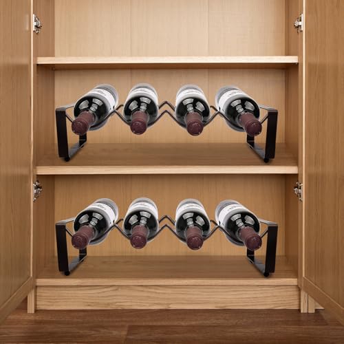 Carperipher Stackable Wine Rack Countertop, 8 Bottles 2 Tier Wine Cabinet Counter, Wine Rack Holder and Storage, Metal Wine Bottle Holder Freestanding for Cabinet - size: 2 Tier