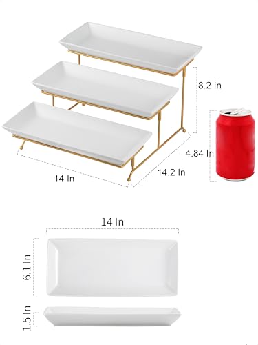 YHOSSEUN 3 Tier Serving Tray for Party, Tiered Serving Platters and Trays, 14 Inch Tiered Tray Stand, Dessert Stand, Serving Stand, Dessert Table Display Set with Collapsible Sturdier Metal Rack | Ceramic Tiered Tray Stand, Dessert Stand, Serving Stand, D