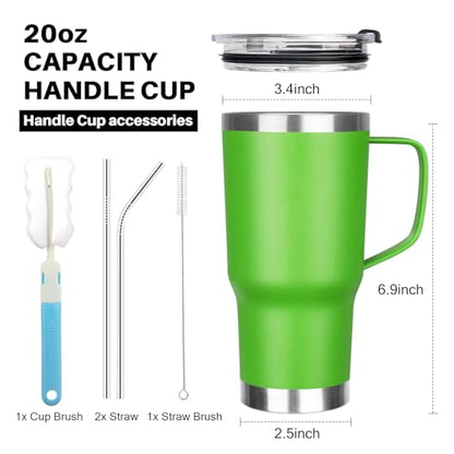 20 oz Tumbler with Handle, Stainless Steel Insulated Tumbler with Lid and Straw, Double Wall Vacuum Coffee Mug Tumbler, Insulated Coffee Thermal Cup for Cold and Hot (Bright Green, 20, ounces) - color: Bright Green, size: 20 Ounces