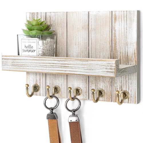 Rebee Vision Key Holder Wall Mount with Shelf for Home Decor, Natural Wood | 3.54" x 10" x 7.28", Key Holder for Wall, Mail Organizer, Small Floating Shelf, Room Decor Apartment Storage Accent - color: Natural Wood, size: 10 inches