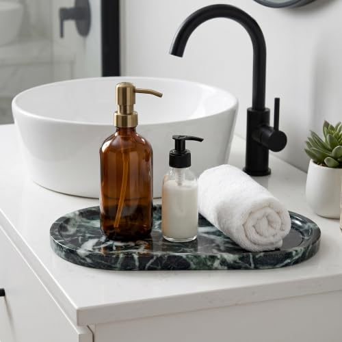 YKAJO Snowflake Green Oval Marble Tray, 11.8x5.9 Vanity Perfume Organizer | Honed natural stone; jewelry & trinket dish, ring & key holder, soap & candle catchall; bath counter, dresser, coffee table - color: Snowflake Green, size: 11.8" x 5.9" x 0.6"