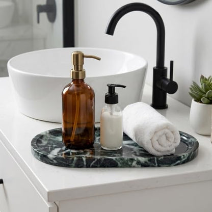 YKAJO Snowflake Green Oval Marble Tray, 11.8x5.9 Vanity Perfume Organizer | Honed natural stone; jewelry & trinket dish, ring & key holder, soap & candle catchall; bath counter, dresser, coffee table - color: Snowflake Green, size: 11.8" x 5.9" x 0.6"