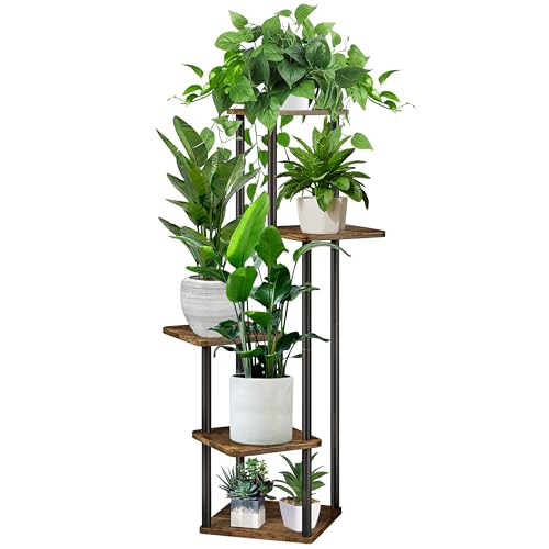 5 Tier Wood Tall Plant Stand Metal Rack Indoor, Multiple Flower Pot Holder Shelves Corner Rack, Planter Shelf Display Rack Storage Organizer for Patio Living Room Balcony Garden(Black) - color: Black, size: 5 Tier