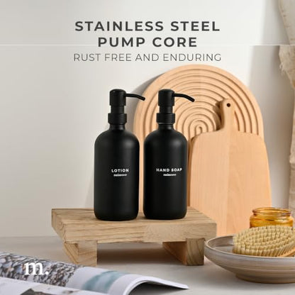 MaisoNovo Soap Dispenser 2-Piece Set | 16.9oz Black Bottles with Black Plastic Pumps - color: Black/Black