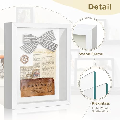 2 Pack Shadow Box Frame 11"x 14" - Wood Deep Shadowbox with Glass Shadow Boxes Display Cases Suitable for Photos, Dried Flowers, Handicrafts Picture Frames for Wall Hanging Tabletop (White) - size: 11×14-2pcs-white
