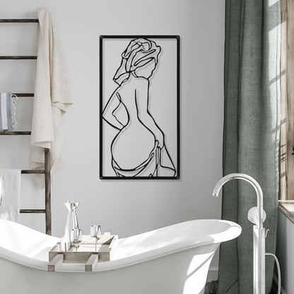 CHENGU 3 Pieces Metal Minimalist Abstract Woman Wall Art Line Drawing Wall Art Decor Single Line Female Home Hanging for Kitchen Bathroom Living Room - style: Pretty Style