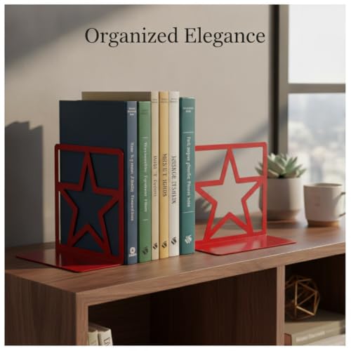 Versatile Metal Bookends for Home and Office, Geometric Frame Design Keeps Books Upright, Modern Desk Organizer, 13.8 x 7.9 Inches, Pair