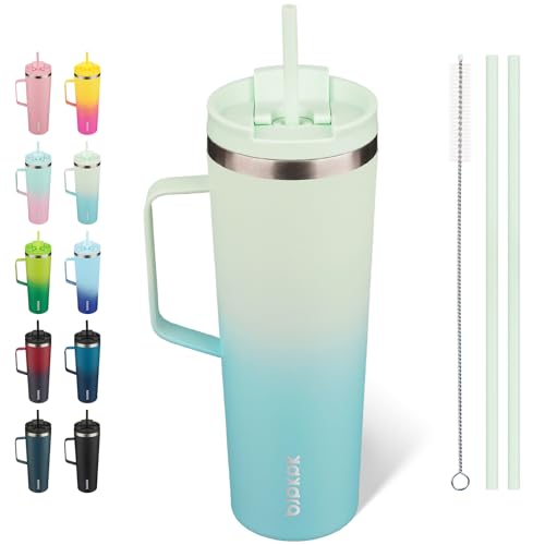 BJPKPK 30oz Insulated Tumbler with Handle, Lid & Straw, Stainless Steel | Double Wall Vacuum Insulated Coffee Travel Mug - Keeps Cold & Hot, BPA Free, Cupholder Fit for Office, Gym & Travel - color: Mint, size: 30 Ounces