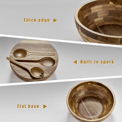 JOYMAY Salad Bowls Wood Salad Bowl Set with Lid Acacia Wood Serving Bowl for Fruits or Salads 10.5" Large Serving Bowl with Serving Utensils, 4 Piece Wooden Mixing Bowl Set for Kitchen, Picnic - color: 10.5in wood salad bowl