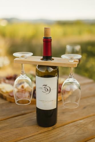 BambooVast- Wine Glass Holder and Bottle Stand, Bamboo Wine Butler with 2 Glass Slots, Countertop Wine Rack Display Caddy for Home Bar, Kitchen, and Dining Room Decor