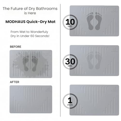 MODHAUS Diatomite Stone Bath Mat, Fast Drying Natural Bathroom Mat, Eco Friendly Non Slip Super Absorbent Bathroom Floor Mat, Easy Clean Stone Bath Mats for Bathroom - Light Gray (23.6" x 15.6”) - color: Light Gray