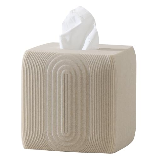 Tissue Box Cover Square, Sandstone Look, Special Texture, Beige | Modern,Facial Tissue Holder,Cube Toilet Paper Dispenser,for Bathroom Kitchen Bedroom Living Room Office Hotel Cafe Bar - color: Beige Strip