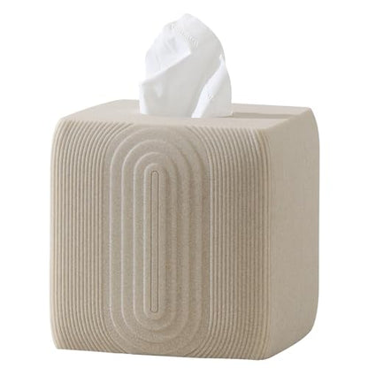 Tissue Box Cover Square, Sandstone Look, Special Texture, Beige | Modern,Facial Tissue Holder,Cube Toilet Paper Dispenser,for Bathroom Kitchen Bedroom Living Room Office Hotel Cafe Bar - color: Beige Strip