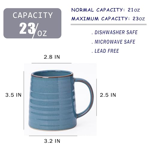 Mkour 23oz Extra Large Ceramic Coffee Mugs, Handmade Cup, Big Tea Cups with Large Handle for Office and Home, Microwave and Dishwasher Safe (Blue) - color: Blue