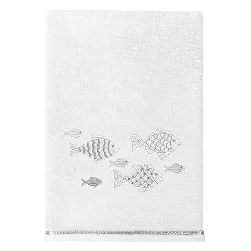 Treasure 4-Piece Premium Towel Set, Sparkling Applique Fish, Ultra Plush Turkish Cotton, Durable, Perfect for Bathroom, 2 Bath 2 Hand Towels, Silver - color: Silver, size: 2 Pcs Bath 2 Pcs Hand Towel
