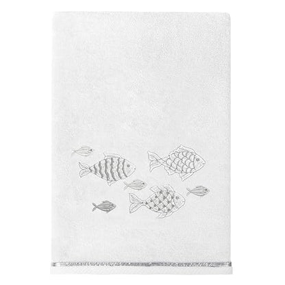 Treasure 4-Piece Premium Towel Set, Sparkling Applique Fish, Ultra Plush Turkish Cotton, Durable, Perfect for Bathroom, 2 Bath 2 Hand Towels, Silver - color: Silver, size: 2 Pcs Bath 2 Pcs Hand Towel