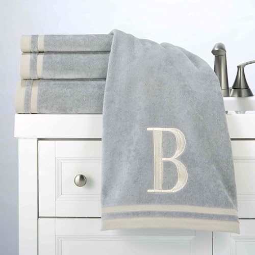 Avanti Linens - Towel Set, Soft & Absorbent Cotton, Embroidered Bathroom Decor, Set of 5 (Monogram Collection, Initial B) - style: B