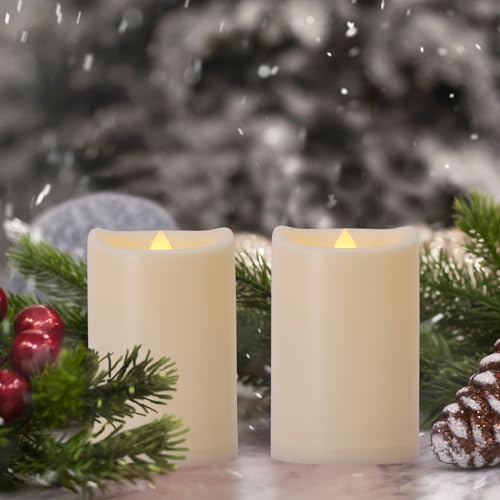 Battery Operated Flickering Flameless Candles with Remote and Timers, 1000 Hours Waterproof Outdoor Indoor LED Pillar Flameless Candles,Ivory Plastic, D3 X H4, Set of 6 - color: 6 Pack-D3"x H4"