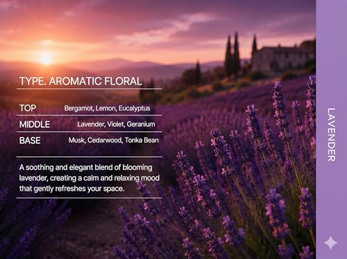 Lavender Reed Diffuser Set 8.5oz / 250ml | Long Lasting Flameless Home Fragrance, Elegant Glass Bottle, Decorative Flower & Natural Reeds - color: Purple Lavender