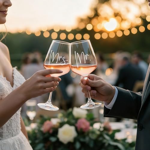 AW BRIDAL Mr and Mrs Wine Glasses, Bridal Shower Wedding Gifts for Couples | Engagement Gift for Newlyweds 2026, Bachelorette Gifts for Bride to Be, Wedding Glass with Opener Stopper Wooden Keepsake Box - style: Mr & Mrs