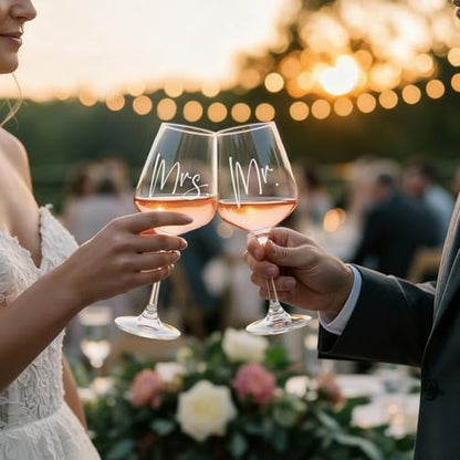 AW BRIDAL Mr and Mrs Wine Glasses, Bridal Shower Wedding Gifts for Couples | Engagement Gift for Newlyweds 2026, Bachelorette Gifts for Bride to Be, Wedding Glass with Opener Stopper Wooden Keepsake Box - style: Mr & Mrs