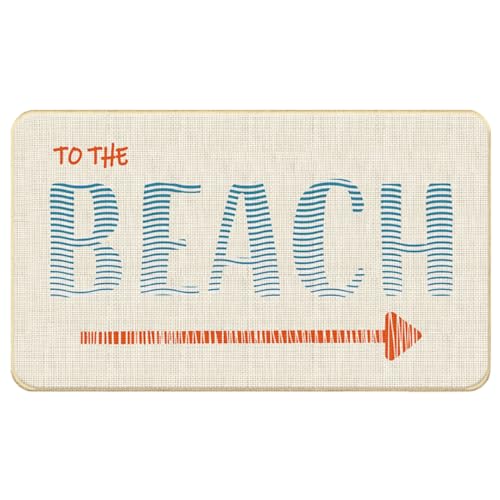 Chicimln Coastal Beach Door Mat, Summer Ocean Non-Slip Linen Doormat Outdoor Indoor Entrance, Blue Orange Beach Nautical Welcome Mats Rugs for Entryway Front Door Porch, 17x30 Inch - color: Blue Orange Beach