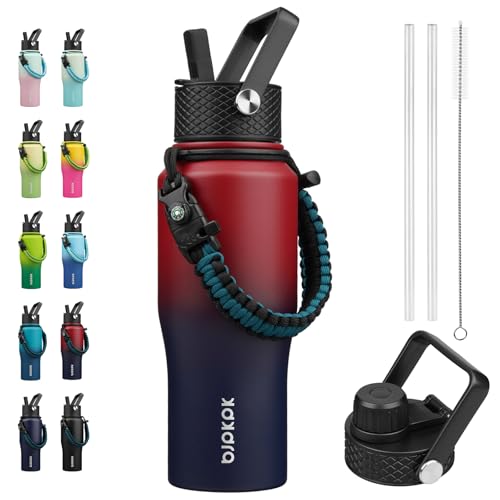 BJPKPK 23oz Insulated Water Bottle with Straw Lid, Stainless Steel Bottle | Vacuum Insulated with Straw Lid & Spout Lid, Paracord Strap, Keep Cold & Hot, Leak-Proof, BPA-Free, for Gym, Hiking, Travel - color: Charming Red, style: 23oz