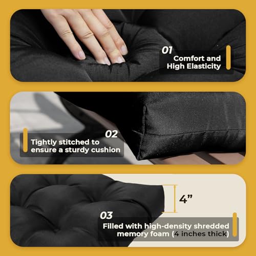 All Weather Wicker Chair Cushions of 3 Pieces, Waterproof Outdoor Wicker Chair Cushion for Patio Furniture Loveseat Settee Bench, 1 Loveseat and 2 U-Shaped Thickened Cushions, Black - color: Black