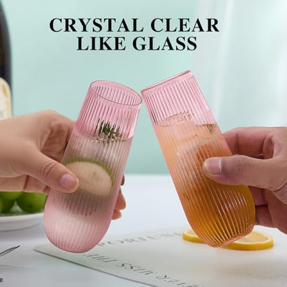 Lueumxc 48 Pack Plastic Ribbed Champagne Flutes, 9 Oz Stemless Disposable Pink Clear Plastic Toasting Glasses Shatterproof Recyclable and BPA-Free Perfect For Wedding