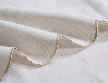 100% French Flax Linen Tablecloths Scalloped Embroidery Rectangle 84Lx60W Inch for Dinners, Parties, Spring, Easter, Machine Washable, 6-8 Sets, 60''x84'', Linen(Edges-Gold) - color: Natural Linen(edges-gold), size: 84" x 60" (Rectangular)