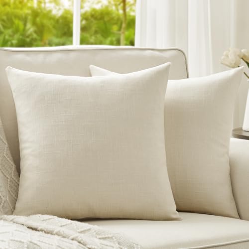 Anickal Set of 2 Light Beige Pillow Covers 18x18 Inch Rustic Linen Square Decorative Throw Pillow Covers for Sofa Couch Farmhouse Home Decorations - color: Light Beige, size: 18" x 18" (Pack of 2)