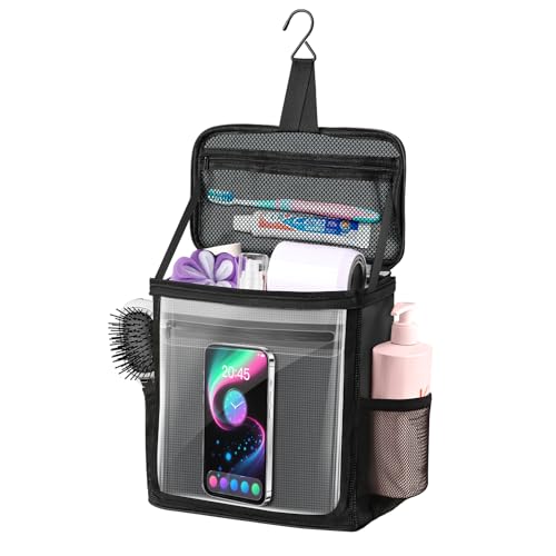 Hanging Shower Caddy Portable, Travel Toiletry Bag for Men & Women, Large Capacity with Hook,Dorm Room Essentials With Waterproof Phone Compartment, for Bathroom, Picnic, Gym, Travel(Black) - color: Black