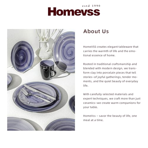 HomeVss, Sonoma Stoneware 16pc Dinnerware Set, Outside Black + Inside Hand Painting Color Cobalt - color: Cobalt