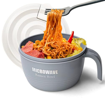 Layron Ramen Cooker Bowl - 45 oz Microwaveable Noodle Bowl Ramen in few Minutes- BPA Free and Dishwasher Safe Set with Chopsticks Perfect for Dorm, Small Kitchen, or Officee (grey) - color: Gray
