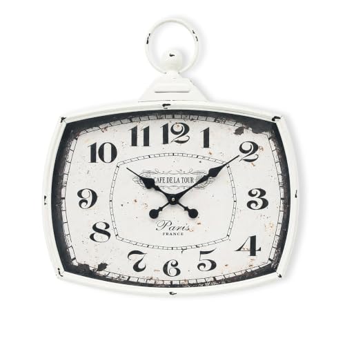 Retro Rectangle Wall Clock, Battery Operated Silent White Farmhouse Wall Clocks, Antique Old Design Style, Wall Clocks for Living Room,Kitchen,Bedroom,Office (17" H x 15" W) - color: White-15"×17"