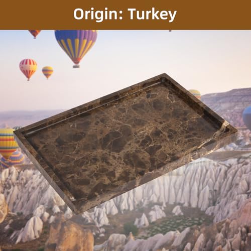 Marble Bathroom Vanity Tray, Dark Brown, 12" x 8" x 0.8" | Home Kitchen Bathroom Tray, Natural Stone Decorative Countertop Trays, Soap Dispenser Perfume Key Trinket Ring Tray - color: Dark Brown