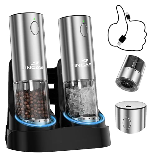 Electric Salt and Pepper Grinder Set with External Coarseness Adjustment, 95ml Large Capacity Automatic Pepper Mill, USB-C Charging Base with LED Light, Stainless Steel Spice Grinder, 2-Piece Set - size: Upgraded Adjustment Version (1 Pack)