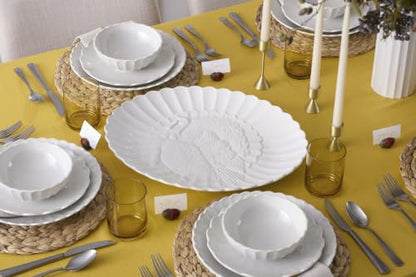 Lenox French Perle White Stoneware Turkey Thanksgiving Serving Platter | Dishwasher safe, microwave safe, carved design | serving dish, holiday hosting centerpiece | 1.75 in, Christmas kitchen decor - style: Casual