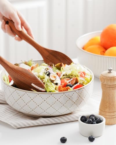 getstar Large Serving Bowls (9.5 inch & 92 fl oz), Ceramic Salad Bowl Set of 2, Microwave and Dishwasher Safe - color: Embossed Checks & Stripes, size: 9.5"