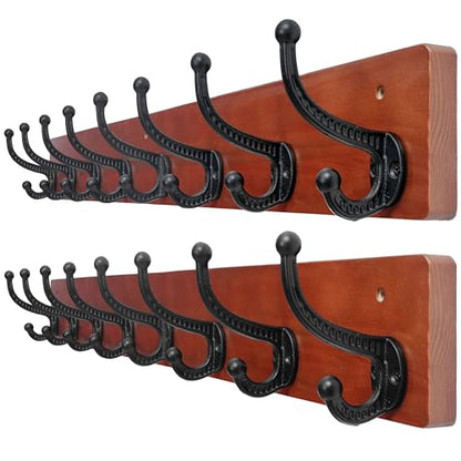 WEBI Rustic Coat Rack Wall Mount,35.43" Long 8 Cast Iron Coat Hooks Wall Mounted,Heavy Duty Wood Wall Coat Hanger Hooks for Hanging Coats,Jacket,Clothes,Backpack,Farmhouse,Cherry,2 Packs - color: Cherry, size: 35 Inch(2 Packs)