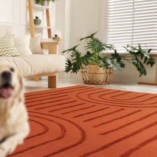 Washable Rugs for Living Room 5x8 Terracotta Rainbow Nursery Rug | Boho Low Pile Burnt Orange Bedroom Floor Carpet, Modern Farmhouse Kids Room Rug for Dorm/Bedside/Classroom/Room - color: Terracotta, size: 5' x 8' (Rectangular)