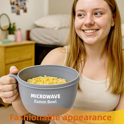 Layron Ramen Cooker Bowl - 45 oz Microwaveable Noodle Bowl Ramen in few Minutes- BPA Free and Dishwasher Safe Set with Chopsticks Perfect for Dorm, Small Kitchen, or Officee (grey) - color: Gray