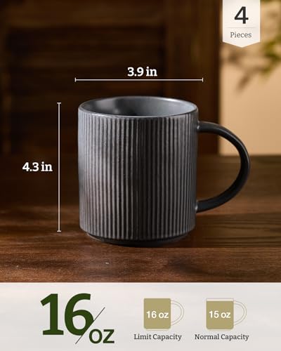 famiware Coffee Mug Set of 4, Star 16 oz Large Mugs Cup Set with Handle | Ceramic Mug for Coffee, Latte, Tea, Stackable Drinkware Set, Microwave & Dishwasher Safe, Matte White + Matte Dark Charcoal - color: Matte White + Matte Dark Charcoal, size: 4 Count