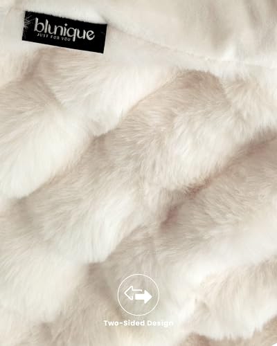 Ultra Soft Cozy Faux Fur Throw Blanket, Fuzzy Plush Thick Bubble Blanket, Luxury Fluffy Blanket for Couch, Sofa, Bedroom, and Living Room, 50x60 Inches, Cream White - color: Cream White, size: Throw