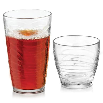 Libbey Orbita Rocks and Tumbler Drinking Glasses Set of 16, Durable Glass Cups Set with Wave Pattern, Glassware Drinking Glasses for Any Occasion - color: 09 - Orbita