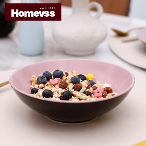 HomeVss Stoneware Two-Tone Colors Life 16pc Dinner Set，Outside Shiny Black + Inside Matte Glaze Rose - color: Rose, size: 16pc Set